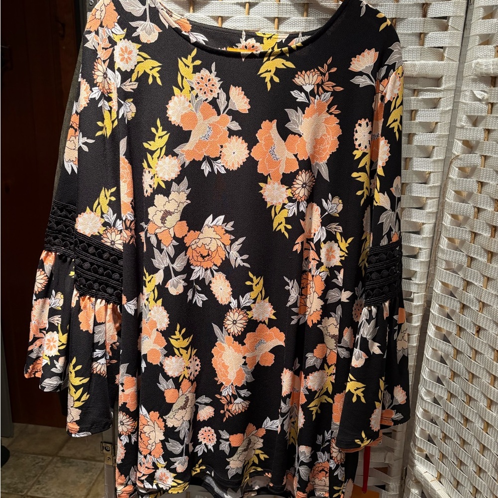 Ruby Rd. Floral Print Top with Bell Sleeves